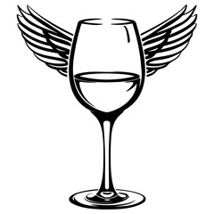 Wine Glass with Angel Wings icon illustration, Wine Glass with Angel Wings silhouette logo svg vector