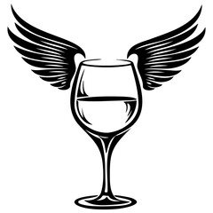 Wine Glass with Angel Wings icon illustration, Wine Glass with Angel Wings silhouette logo svg vector