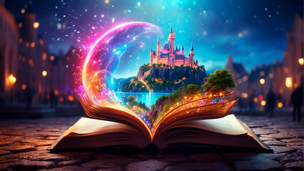 The Enchanted Book: Where Stories Blossom. - obrazy, fototapety, plakaty
