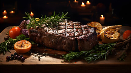 grilled beef steak with vegetables