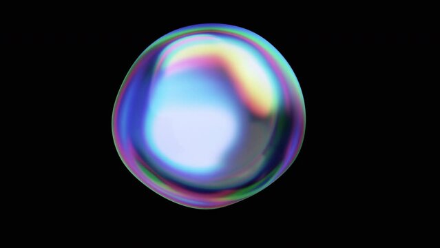 Abstract 3d animation of a colorful bubble on black background, 4k video, loop