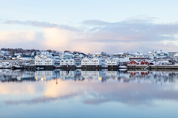 Walking along the street in Brønnøysund town on a cold winter's day,Helgeland,Norway,Europe