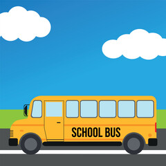 Design element with icon of school bus side view drawing in flat style