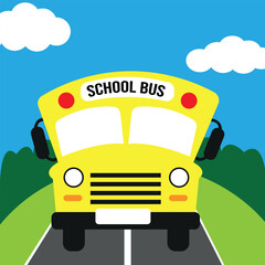 Vector illustration flat icon yellow school bus.