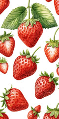 watercolor drawing. Set of Red Strawberry isolated on white background with clipping path. Full Depth of field. Focus stacking.