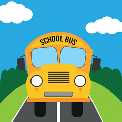 Vector illustration flat icon yellow school bus.
