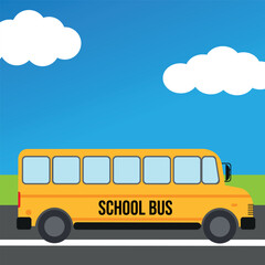 Design element with icon of school bus side view drawing in flat style