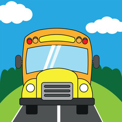 Vector illustration flat icon yellow school bus.