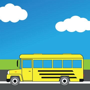 Design element with icon of school bus side view drawing in flat style