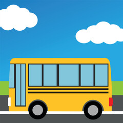 Design element with icon of school bus side view drawing in flat style