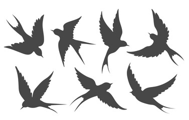Flying swallows silhouettes isolated