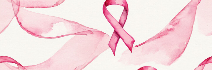 watercolor drawing. International symbol of Breast Cancer Awareness Month in October with pink ribbon copy space.