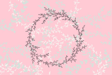 Luxurious floral pink abstract background with small foliage and branches. Vector design template for postcard, wall poster, business card, flyer, banner, wedding invitation, print, cover, wallpaper