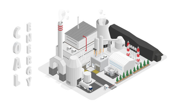 the coal energy, coal power plant with isometric graphic