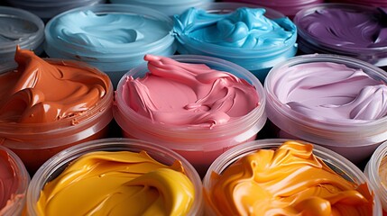 A colorful array of pastel paints for a soft effect.