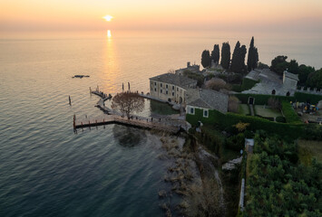Punta San Vigilio, Lake Garda - aerial drone view on a winter day