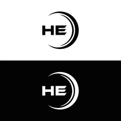 HE logo. H E design. White HE letter. HE, H E letter logo SET design. Initial letter HE linked circle uppercase monogram logo. H E letter logo SET vector design. HE letter logo design five
