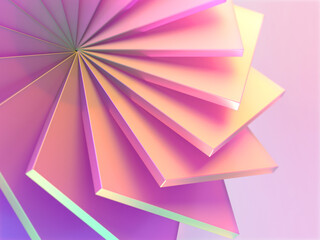 虹色に輝くクリスタルガラスの幾何学模様の3Dイラストレーション