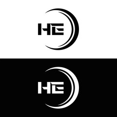 HE logo. H E design. White HE letter. HE, H E letter logo SET design. Initial letter HE linked circle uppercase monogram logo. H E letter logo SET vector design. HE letter logo design five