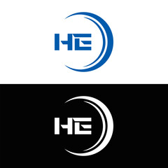 HE logo. H E design. White HE letter. HE, H E letter logo SET design. Initial letter HE linked circle uppercase monogram logo. H E letter logo SET vector design. HE letter logo design five