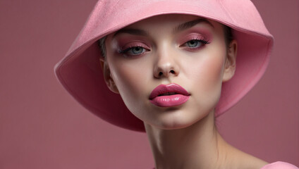 close up female model wearing pink lipstick