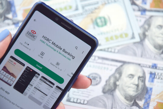 HSBC mobile banking app on smartphone screen.