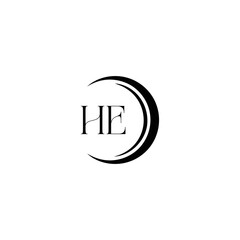 HE logo. H E design. White HE letter. HE, H E letter logo SET design. Initial letter HE linked circle uppercase monogram logo. H E letter logo SET vector design. HE letter logo design five