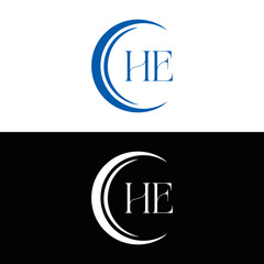 HE logo. H E design. White HE letter. HE, H E letter logo SET design. Initial letter HE linked circle uppercase monogram logo. H E letter logo SET vector design. HE letter logo design five