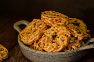 Kerupuk sebring or seblak kering a typical snack from Bandung. These Sebring crackers are available in original and spicy flavors.