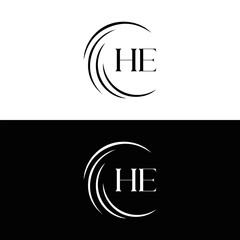 Obraz premium HE logo. H E design. White HE letter. HE, H E letter logo SET design. Initial letter HE linked circle uppercase monogram logo. H E letter logo SET vector design. HE letter logo design five