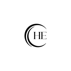Obraz premium HE logo. H E design. White HE letter. HE, H E letter logo SET design. Initial letter HE linked circle uppercase monogram logo. H E letter logo SET vector design. HE letter logo design five