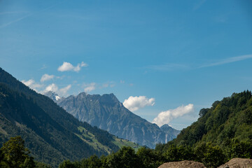 Switzerland landscape. Switzerland Alps mountains. Swiss mountain. Swiss alps mountains. Europe traveling. Mountain morning view in Switzerland.