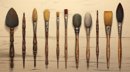 A set of paintbrushes in various sizes and shapes.
