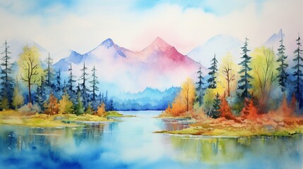 A watercolor landscape with vibrant hues.