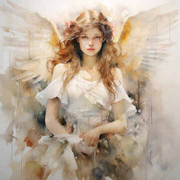 Painting of a Woman With Angel Wings in a Renaissance Style