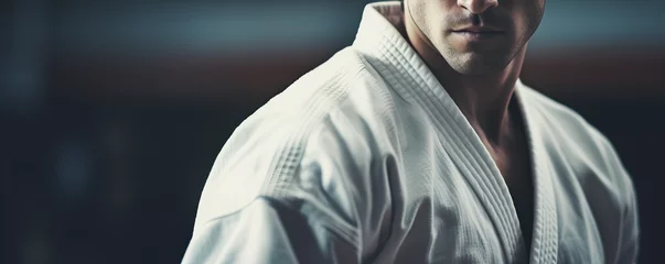 Zelfklevend Fotobehang Focused Martial Artist in Traditional Gi, A Study of Dedication and Strength © Dmitry
