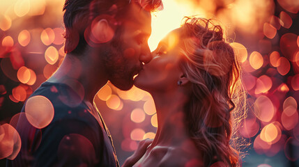 couple kissing beautiful sunset, valentine's day concept