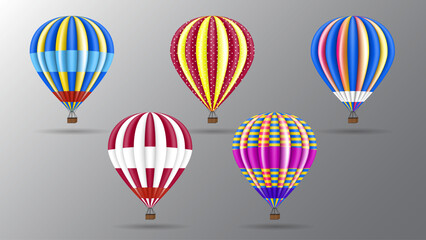 Naklejka premium Vector illustration of hot air balloon with full color and texture. Realistic vector.