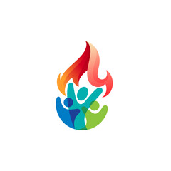 Family care logo with fire design combination, colorful style , charity