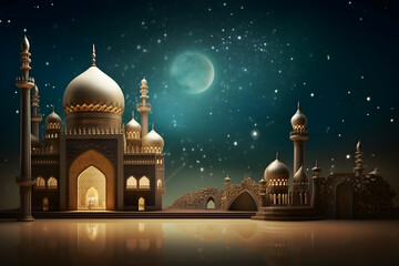 picture of mosque at night view, 