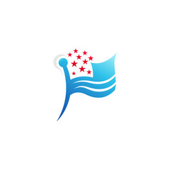 Flag logo full of stars, blue color, country icon