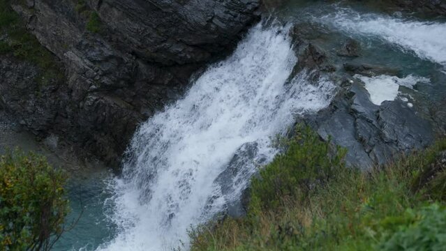slow motion of waterfall in Italy alps 