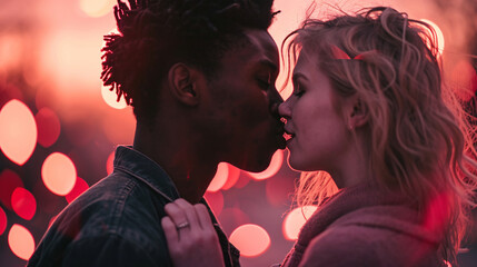 couple kissing beautiful sunset, valentine's day concept