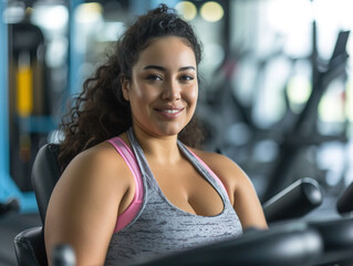 Fototapeta premium Smiling plus size young woman working out in gym