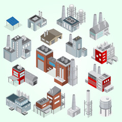 industrial buildings isometric set elements factories power plants constructor isolated