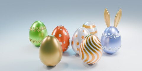 Happy Easter holiday banner. Greeting banner. 3d render. Space for text.