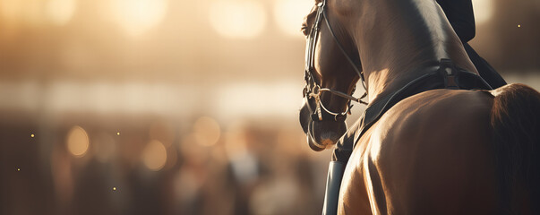 Elegant Equestrian Portrait at Sunset - Horse and Rider in Harmony - obrazy, fototapety, plakaty