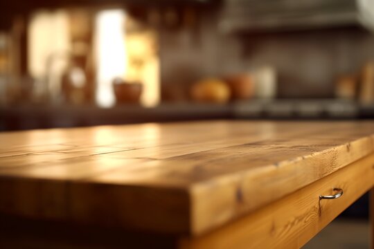Wooden kitchen tabletop closeup mockup