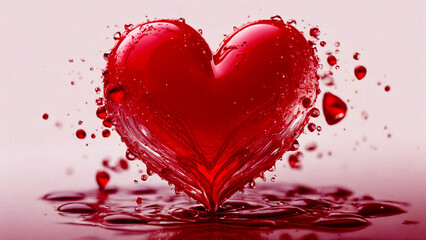 Red Heart Shaped with bubbles drops splashes Valentine