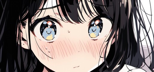 Kawaii Manga-Style Schoolgirl. Adorable Face with Big Expressive Eyes.